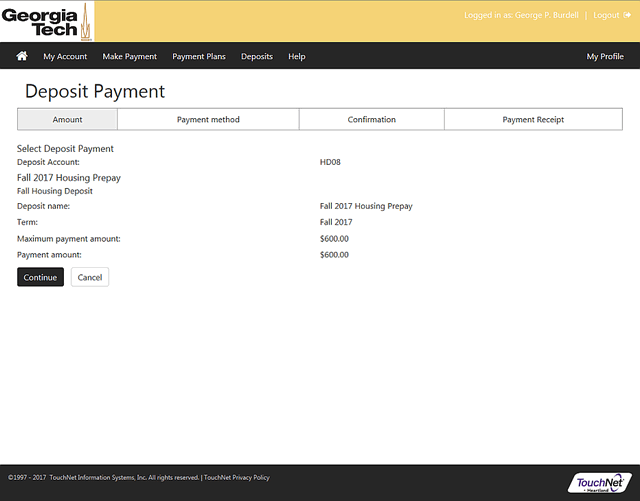 Student deposit payment